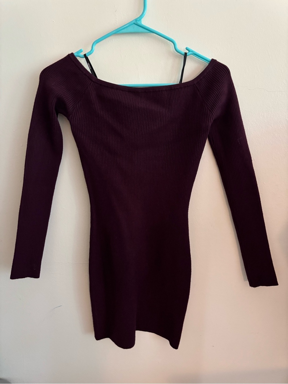Forever 21 Long Sleeve Off-Shoulder Ribbed Dress - Plum